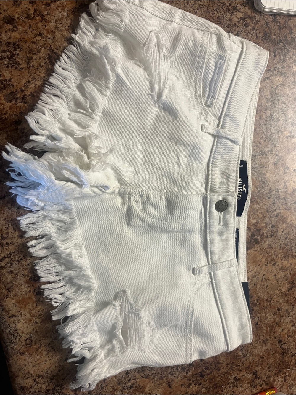 Hollister White Frayed Hem Distressed Denim Shorts